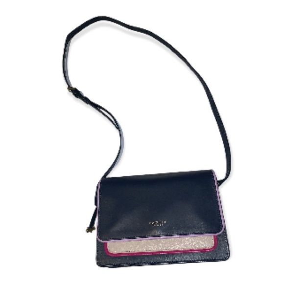 RADLEY London Navy Blue Leather Crossbody Purse with Pink and Purple Accents - Picture 2 of 14